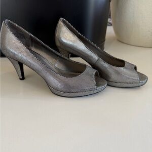 Metallic Silver Peep-Toe Women's Heels